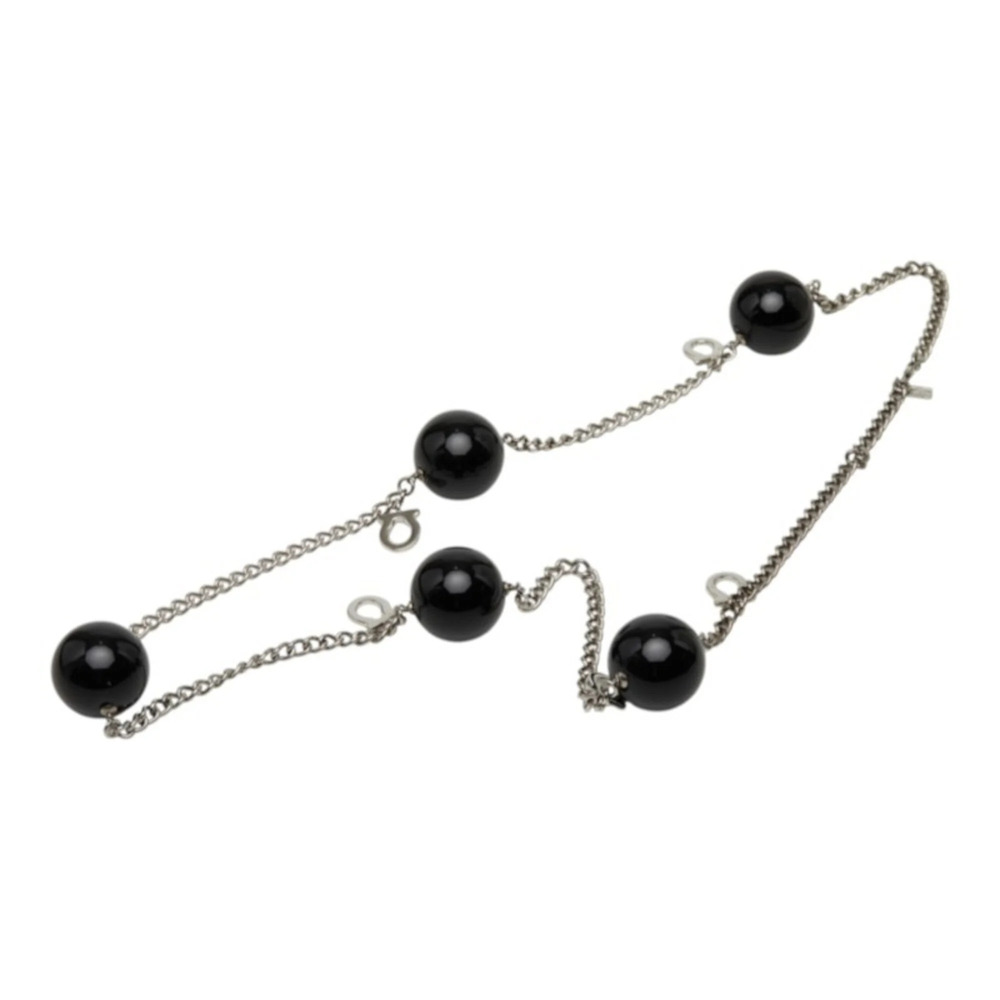 Salvatore Ferragamo Gancini Long Necklace, Silver, Black Metal, Plastic, Wome...